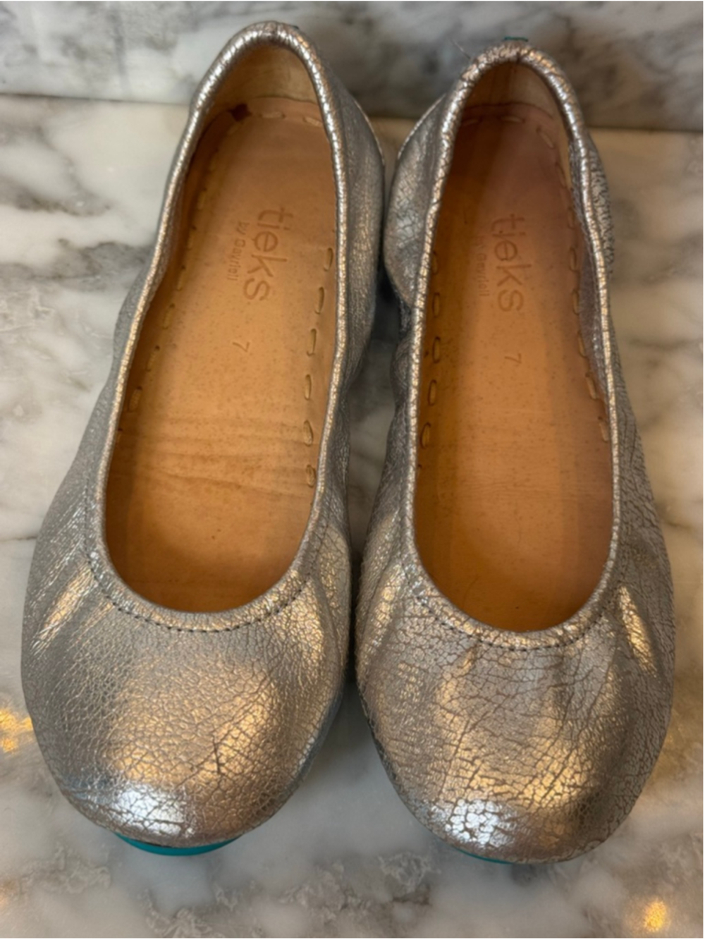Tieks By Gavrieli Silver Metallic Crackle Leather Ballet Flats Women’s Size 7